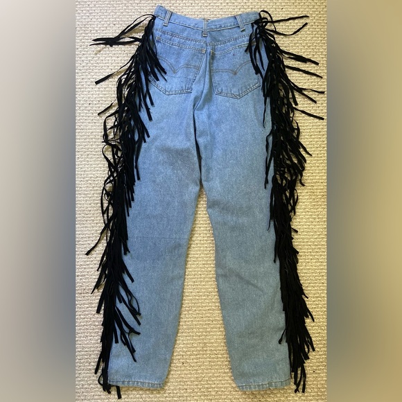 Seruchi Vintage High Waist Denim Jeans with Suede Fringe size 0 - Picture 4 of 10
